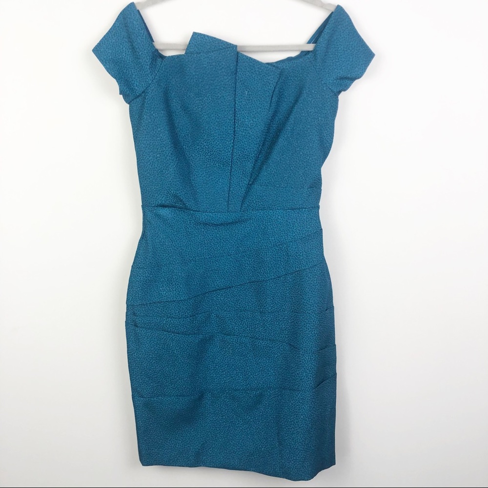 HALSTON HERITAGE | Off the Shoulder Teal Dress 6
